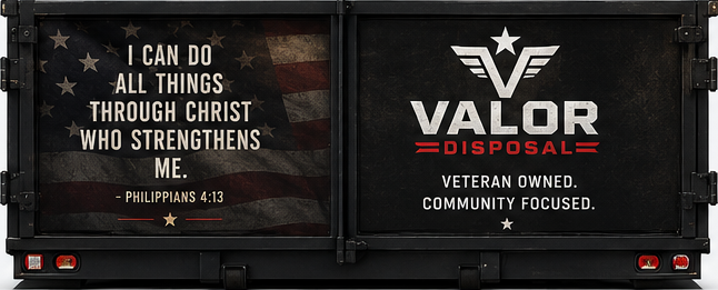 Valor Disposal digital billboard displaying biblical verse and veteran-owned business branding